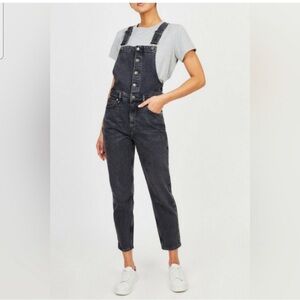 Free People Shelby Washed Black Denim Overalls